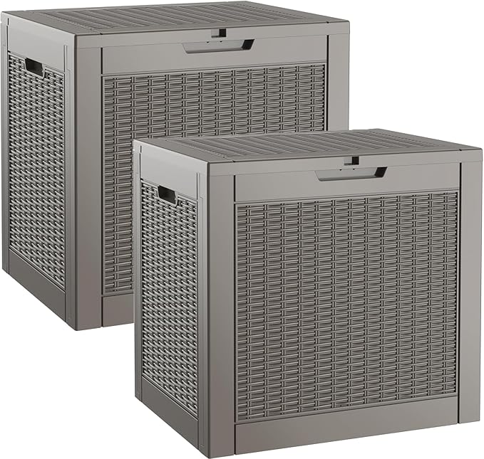 Outdoor Storage Box, Resin Deck Boxes Indoor and outdoor, Waterproof Storage Box Lockable Lid (Grey, 35 Gallon-2 Pack) NBYSGO