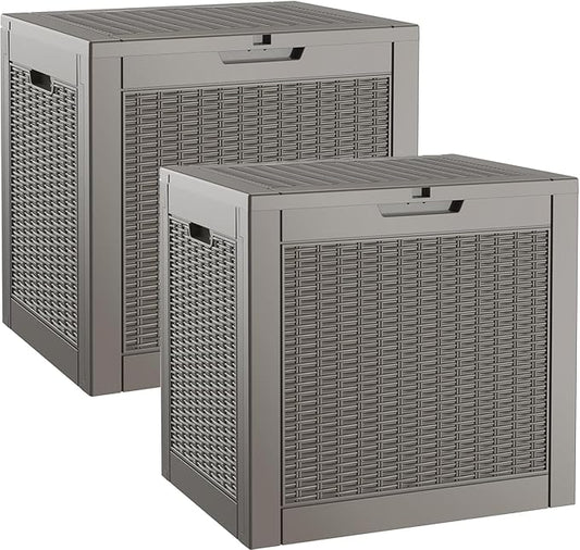 Outdoor Storage Box, Resin Deck Boxes Indoor and outdoor, Waterproof Storage Box Lockable Lid (Grey, 35 Gallon-2 Pack) NBYSGO