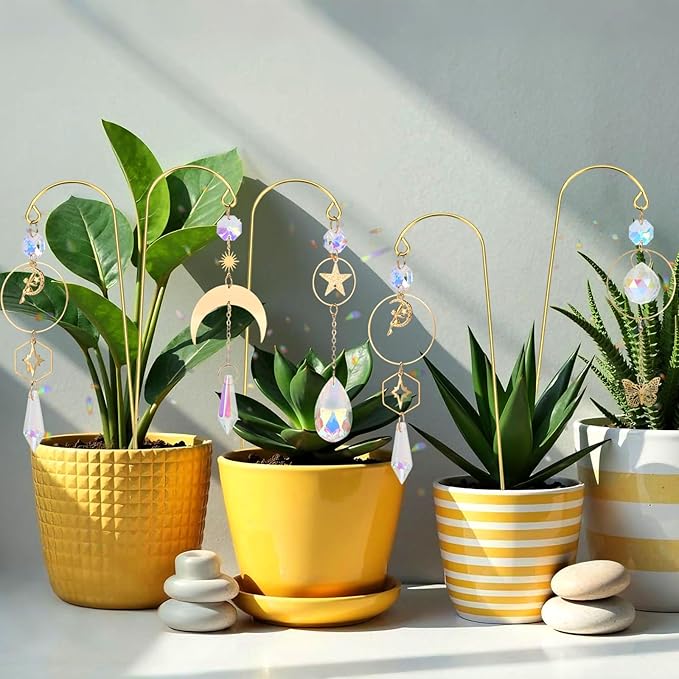 Crystal Suncatcher, 6 Pack Garden Suncatchers Small Trellis for Potted Plants Indoor Plant Trellis Sun Catchers Decoration for Garden Home Window HYBEADS