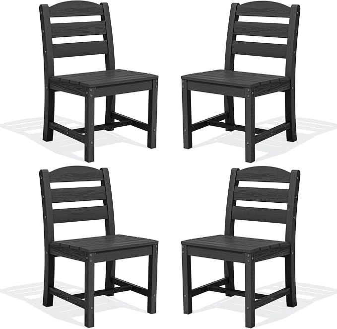 SERWALL Outdoor Dining Chairs Set of 4, All-Weather HDPE Patio Chair with 19.7" Widened Seat, for Backyard, Garden, Black SERWALL