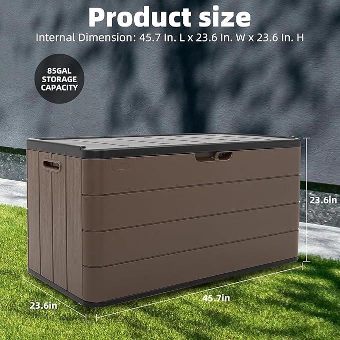 TARKARI Premium Pro Edition 100 Gallon Lockable Resin Deck Box, Waterproof & UV-Resistant Outdoor Storage Box for Outdoor Cushion Storage, Garden Tools & Pool Accessories Storage, Brown Home