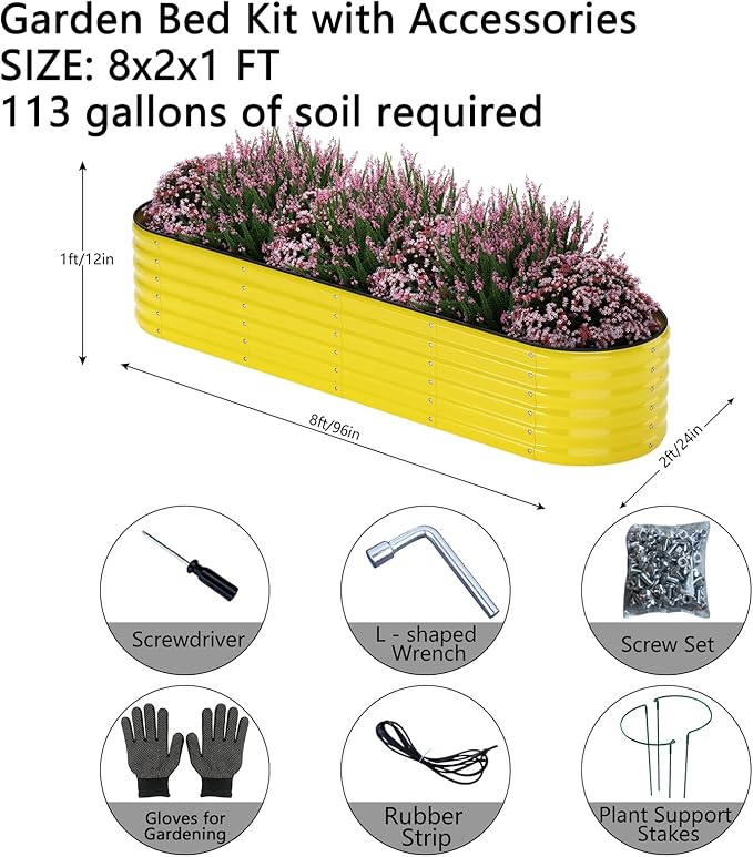 Galvanized Metal Planter Raised Garden Bed Kit for Gardening Outdoor，8x2x1ft Planter Grow Garden Box Raised Flower Bed，Long Vegetable Clearance Herb Raised Garden Beds for Gardening ZFHgarden