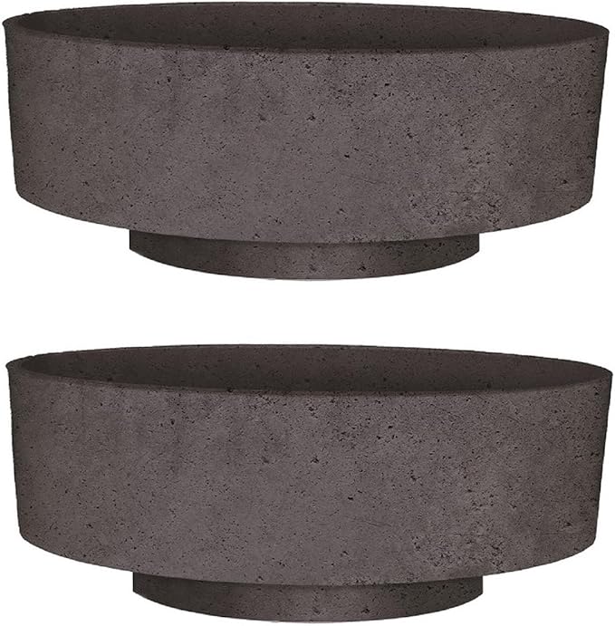 The HC Companies 8 Inch Round Plastic Succulent Capri Bowl Decorative Indoor Flower Succulent Planter Pot with Drain Plug Hole, Faux Concrete Color (2 Pack) TheHCCompanies