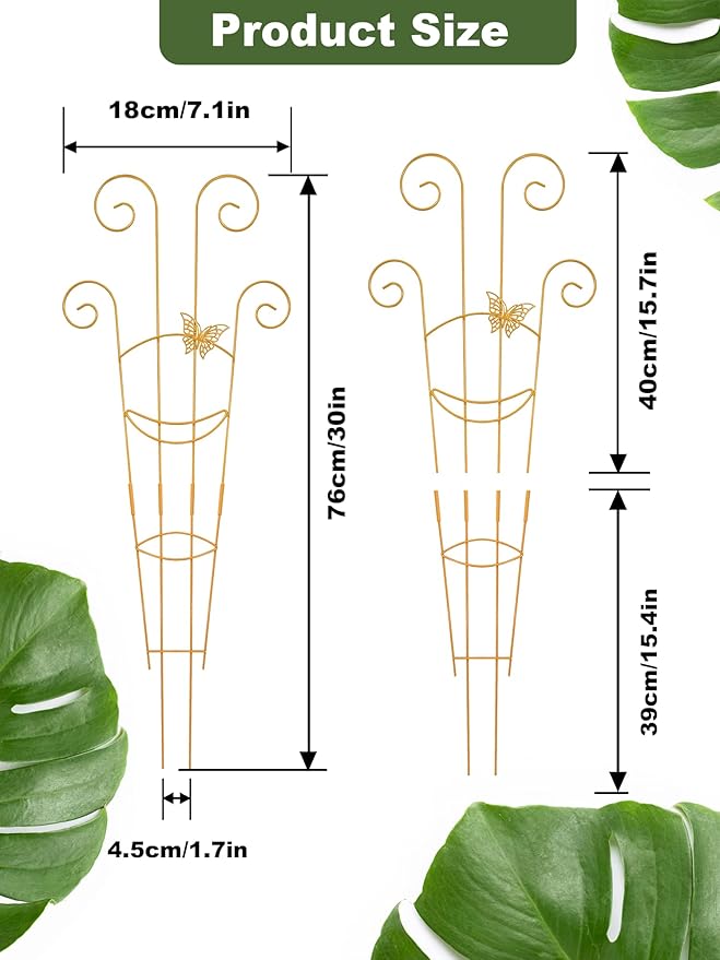4Pcs Indoor Plant Trellis for Potted Plants, 30" Taller Expandable Garden Metal Trellis for Climbing Plants Outdoor, Houseplant Support Stakes for Ivy Pothos Hoya Flower (Gold) Whtawtaw