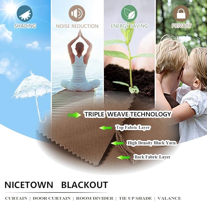 NICETOWN Bedroom Curtain 84 inches Long, Thermal Insulated Light Blocking Rustproof Grommet Blackout Indoor/Outdoor Patio Shades for Living Room/Cottage, 1 Panel, W52 by L84, Tan NICETOWN