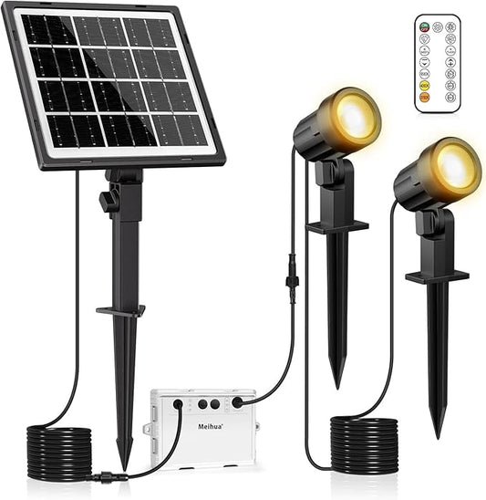 MEIHUA Solar Spotlights Outdoor 2 in 1, Solar Powered Landscape Spotlights 2700K/4000K/6500K, 3 Brightness with Remote Control, IP66 Waterproof Solar Spot Lights Outdoor for Garden Pathway MEIHUA