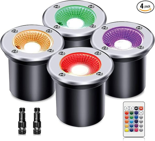 4 Pack 3w 12v Low Voltage In-ground Lights LED Landscape Light Waterproof IP67 Pathway Lights Outdoor spotlights Trees Flags for Garden,Yard,Tree (RGB) ALEDECO