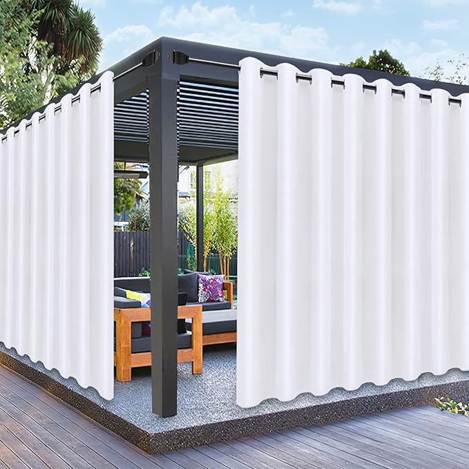 PureFit Outdoor Curtains for Patio Waterproof Weatherproof, UV Resistant Outside Curtains for Gazebo, Front Porch, Pergola, Sun Blocking Privacy Curtain, 120W x 108L inch, 1 Panel, White PureFit