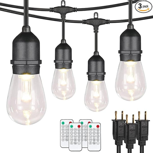 Mlambert 144Ft(3x48ft) 3-Color in 1 48Ft Remote LED Dimmable Outdoor String Lights, Plug-in 2700K/4000K/5000K Waterproof Light for Patio Backyard Mlambert
