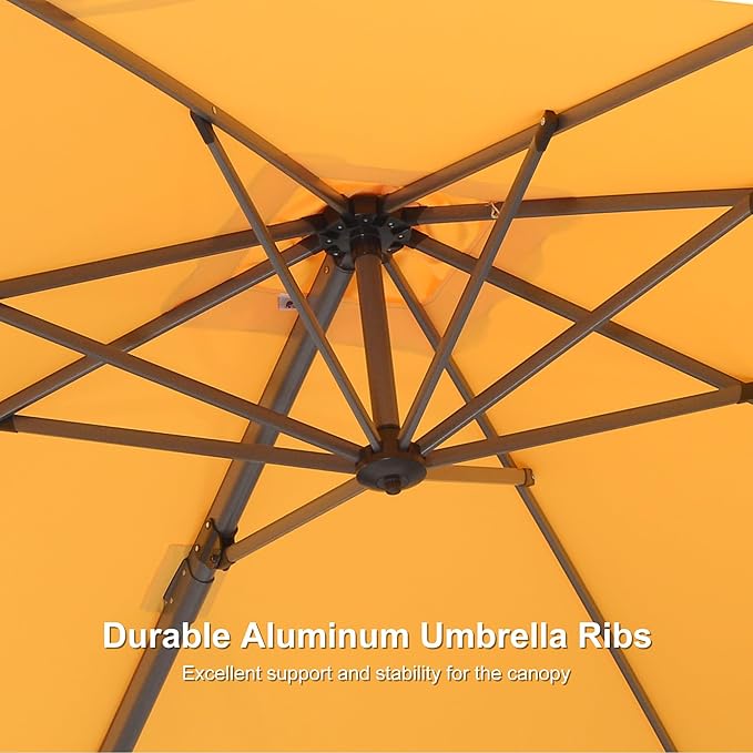 PURPLE LEAF 8' X 8' Patio Umbrella with Steel Plate Base for Pool 7' High Offset Outdoor Cantilever Umbrella Swimming Pool Umbrella with 360°Rotation for Poolside Yellow PURPLELEAF