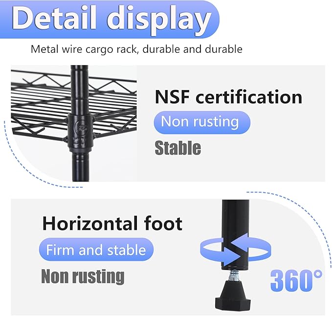BestOffice | 6-Tier Wire Storage Shelves | 17x12x64 | Black | with Adjustable Racks | Heavy-Duty Metal Shelf, Holds Upto 600 lbs | No-Tool Assembly | Ideal for Home & Garage Shelving BestOffice