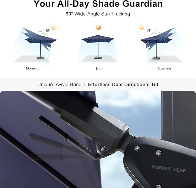 PURPLE LEAF 9' X 12' Left-right Tilt Patio Umbrella Outdoor Cantilever Swivel Rectangle Umbrella with Tilt Aluminum Offset Umbrella with 360-degree Rotation for Garden Deck Pool Patio Navy Blue PURPLELEAF
