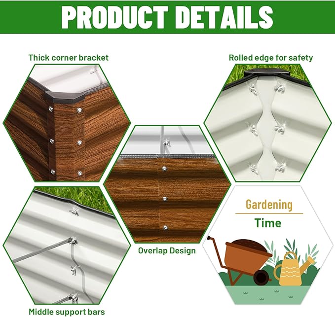 SnugNiture Galvanized Raised Garden Bed 8x4x1FT Outdoor Large Metal Planter Box Steel Kit for Planting Vegetables, Flowers snugniture
