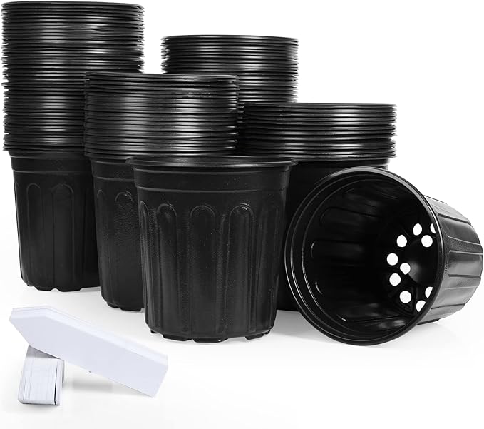 JERIA 100-Pack 1 Gallon Flexible Plant Nursery Pots with 100Pcs Plant Labels,Thickened Soft Plastic Seedling Pots,Seed Starting Pot Flower Plant Container for Succulents，Seedlings JERIA