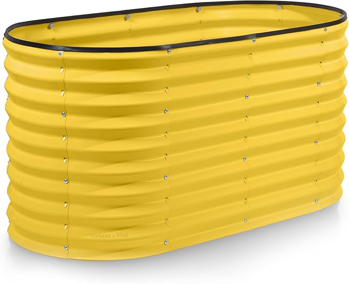Plant & Plot Galvanized Raised Garden Beds Outdoor // 4×2×2 ft Planter Raised Beds for Gardening, Vegetables, Flowers // Large Metal Garden Box (Yellow) // Patented Tool-Free Design PlantPlot