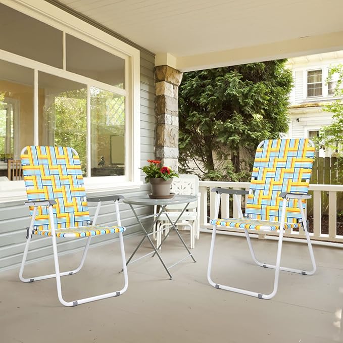 VINGLI Patio Lawn Webbed Folding Chairs Set of 2, Outdoor Beach Chair Portable Dining Chair for Outdoor Yard, Garden (Yellow, Classic) VINGLI