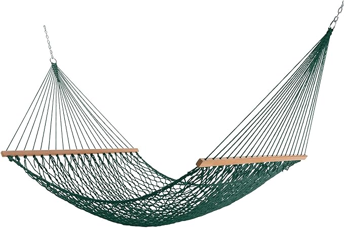 Castaway Living 13 ft. Double Traditional Hand Woven Green Polyester Rope Hammock – 2-Person, 450 lb Capacity, Free Extension Chains & Tree Hooks, Designed in The USA CastawayLiving