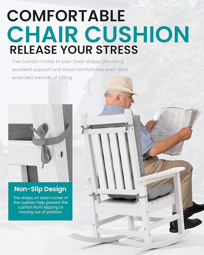 SERWALL HDPE Outdoor Rocking Cushion Set of 2, Memory Foam Cushion Dark Gray SERWALL