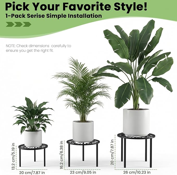 TOSKING Heavy Duty Metal Plant Stand - 7.9-inch Decorative Round Plant Stand, Adjustable Leveling Feet & Rust-Resistant Finish for Indoor/Outdoor Use TOSKINGESSENCE
