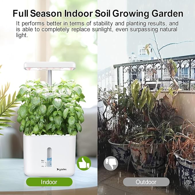 Indoor Garden Planter Growing Systems Soil plant pot indoor Small Smart Soil Gardening System with 17 Watts LED Grow Light Auto Timer Self-Watering Planter Pot Gifts for Mom Women (No Seeds&Soil) Dryades
