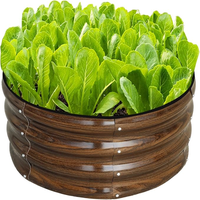 SnugNiture 2x2x1ft Round Galvanized Raised Garden Bed Kit Outdoor, Metal Planter Box for Planting Plants Vegetables, Brown snugniture