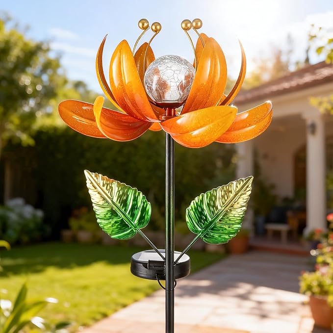 Outdoor Solar Lights Garden Decor,Wind Spinner Yard Decorations for Outside, Lotus Garden Windmill with LED Cracked Crystal Waterproof Flower Sculpture for Patio Lawn Gardening Gifts AIINY