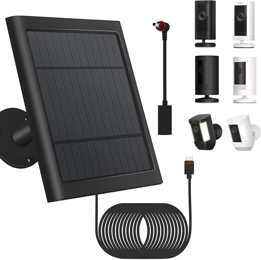 1 Pack - Solar Panel for Ring Security Camera Spotlight Cam Plus/Pro(Battery) Stick Up Cam/Pro Wireless Outdoor with 10FT/3M Long Cable Dustproof Waterproof BK Fehuatenda