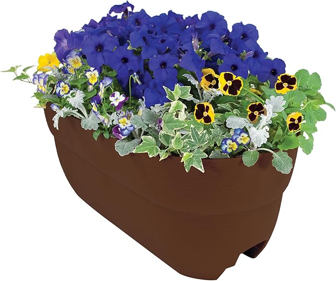 Emsco Group Bloomers Railing Planter with Drainage Holes – 24" Weatherproof Resin Planter – Brown, Plastic Emsco+Group