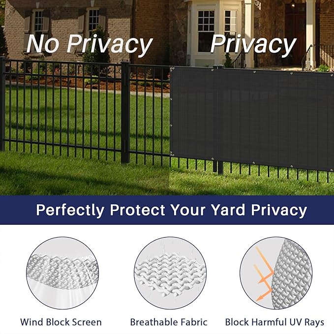 Windscreen4less Privacy Fence Screen Heavy Duty Windscreen Fencing Mesh Fabric Shade Net Cover with Brass Grommtes for Outdoor Wall Garden Yard Pool Deck, 6'x280' Black Windscreen4less