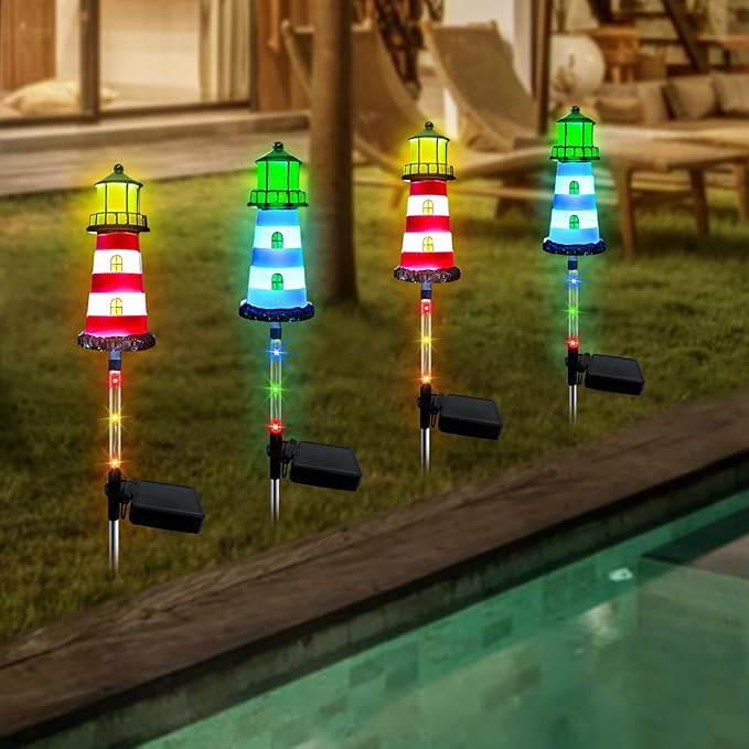 Solar Lights Outdoor 2 Pack, Solar Garden Lamps, Outdoor Decorations, Garden Decorative lamp in The Shape of a Lighthouse, a Unique Gift for Women, a Gift for Grandmother BEIDOULUSOLARLIGHTS
