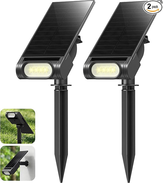 EZVALO Solar Spot Lights Outdoor IP67 Waterproof, Adjustable Solar Landscape Lights, 3 Lighting Modes Solar Spotlights for Outside Yard Garden Plant Trees Pathway Flag (Warm White-2Pack) EZVALO