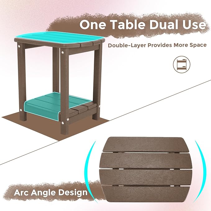 Adirondack Square Outdoor Side Table,2-Tier Storage Patio Side Table, HDPE End Tables for Backyard Pool Porch Garden Lawn GARDENSTAR