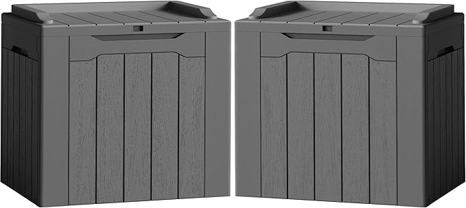 Flamaker 2 Pack Deck Box 31 Gallon Waterproof Resin Storage Box with Lid Indoor Outdoor Delivery Box Storage Bin for Patio Cushions (Grey) Flamaker
