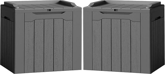 Flamaker 2 Pack Deck Box 31 Gallon Waterproof Resin Storage Box with Lid Indoor Outdoor Delivery Box Storage Bin for Patio Cushions (Grey) Flamaker