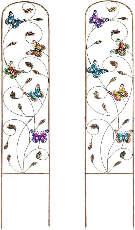 SUNNYPARK Set of 2 Butterfly Metal Garden Trellis for Climbing Plants, Decorative Vegetables Flowers Vine Trellis for Outdoor Patio 60'' H x 11'' W SUNNYPARK