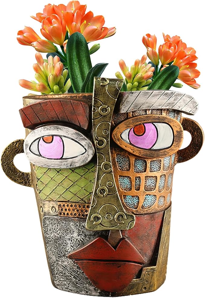 Abstract Face Planters Pots Head,Unique Head Planter for Indoor Plants,Funny Face Flower Pot,Colorful Plant Pots for Outdoor Garden Decor and Home Art Decoration(Classic) Midogaigai