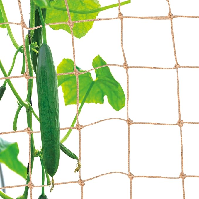 Jute Trellis Netting - Jute Netting for Garden, Heavy Duty Plant Support Netting for Climbing Plants, Cucumber, Vine, Fruits & Vegetables, Climbing Vining Plants (3.3 Ft X 6.6 Ft, 5.9 Inch Squares) Miuezuth