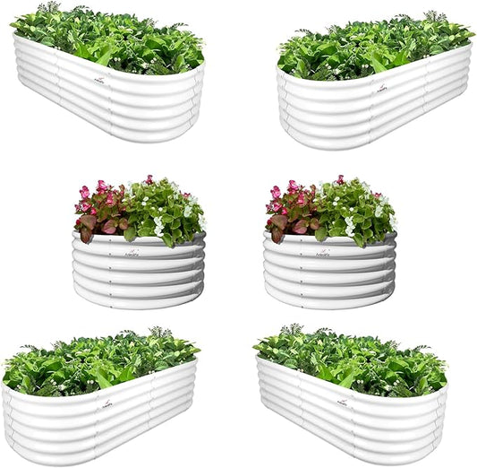 A ANLEOLIFE 6-Pack 4X4X1.5ft & 6X2X1.5ft Deep Root Galvanized Raised Garden Beds Outdoor for Planting Vegetables Flowers Herb, Antique White AAnleolife