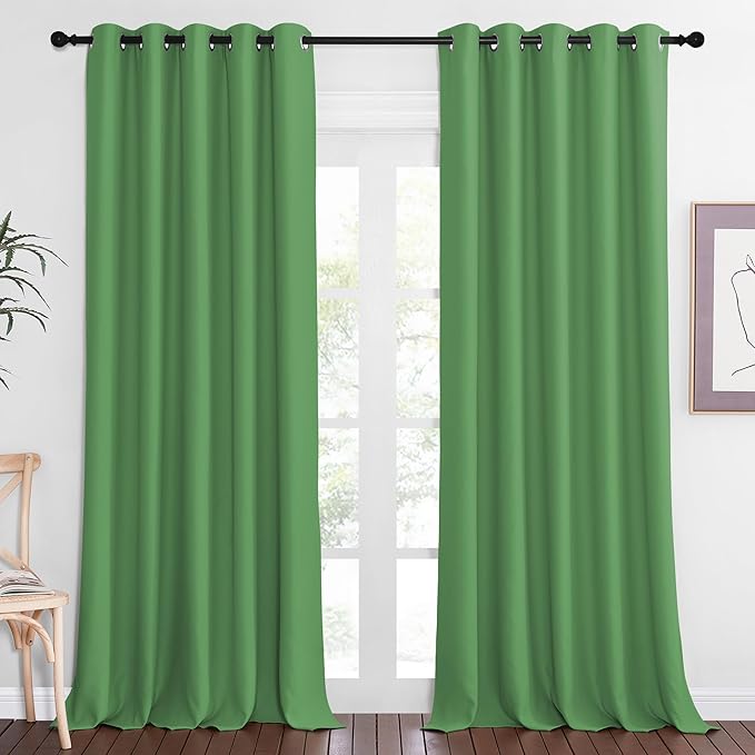 NICETOWN Blackout Curtain Drape for Bedroom - Light Reducing Thermal Insulated Solid Grommet Room Darkening Window Curtain 90 inches Long for Living Room (Froest Green, 1 Piece, W66 x L90) NICETOWN