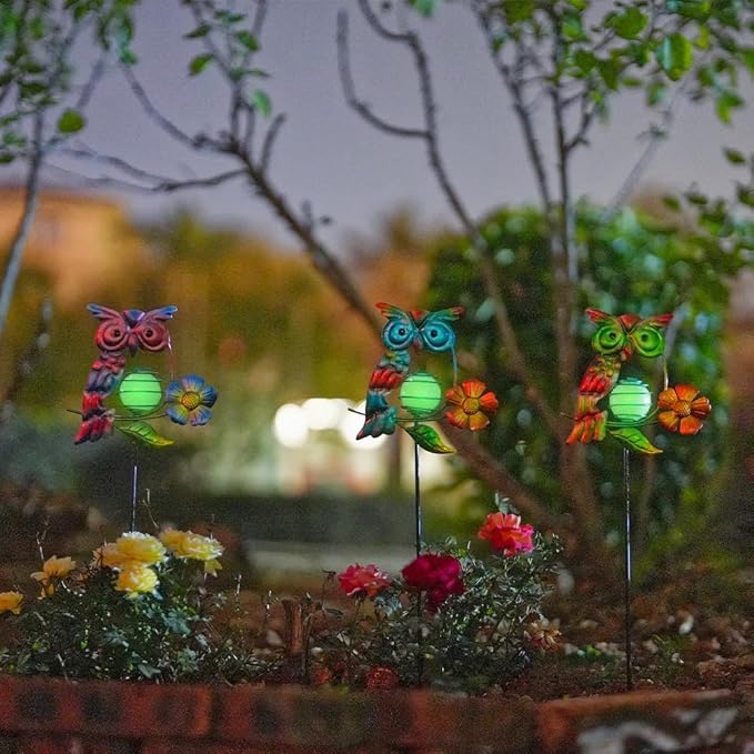 Set of 3 Owl Decorative Garden Stakes,Glow in The Dark Metal Yard Art,Waterproof Stakes Decorative for Outside,Metal Garden Decor for Mom,Women,Yard Lover SATHGA