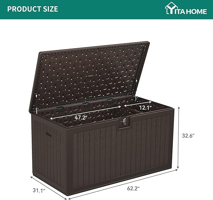 YITAHOME XXL 230 Gallon Large Deck Box,Outdoor Storage for Patio Furniture Cushions,Garden Tools with Flexible Divider,Waterproof,Lockable (Brown) YITAHOME