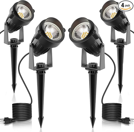 L LOHAS LED Landscape Lighting Outdoor, Spotlights for Yard Pathway Garden IP66 Waterproof, Dusk to Dawn Light Sensor, 120V 5W 450LM Yard Flood Light with 3-Plug, 3000K Warm White, UL Listed, 4Pack LLOHASLED