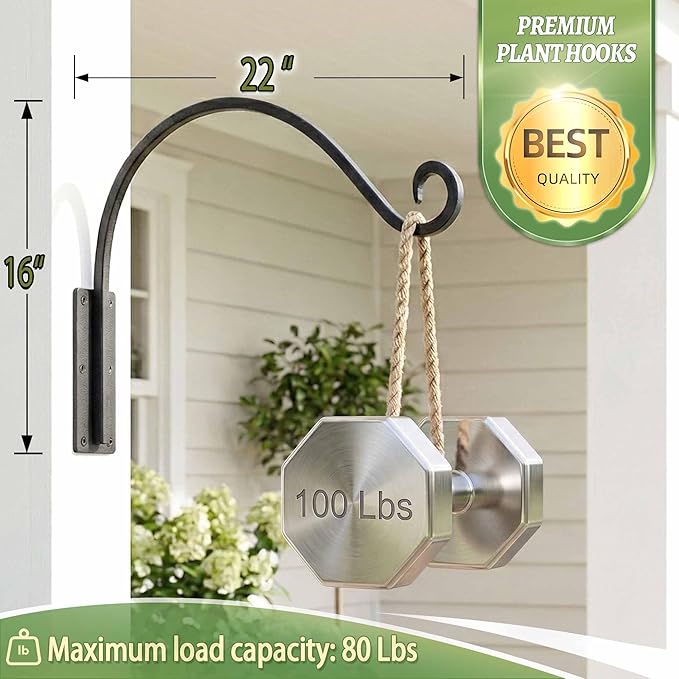 Qiang Ni Heavy-Duty Plant Hanger Outdoor: 100 lbs Hanging Plant Hook for Outside Basket - 22-Inch Wall Mount Plant Bracket for Bird Feeder QiangNi
