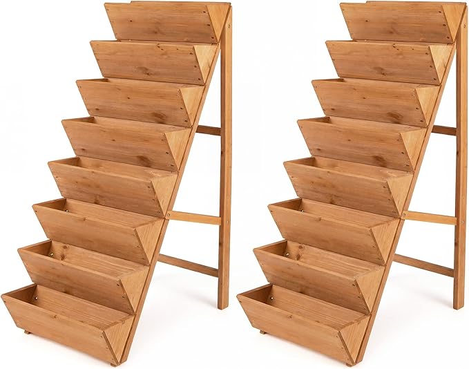 Giantex 8-Tier Wooden Vertical Raised Garden Bed Set of 2, Freestanding Plant Stand with Legs for Herbs Vegetables Fruits, Indoor Outdoor Tiered Wood Planter Box Flower Rack for Patio, Balcony & Yard Giantex