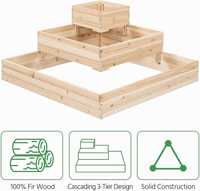 Yaheetech 3 Tier Wooden Raised Garden Bed 44.5'' L×44.5″ W×20.5″ H, 2 PCS Horticulture Open-Bottom Planter Raised Garden Bed for Flowers/Herbs/Vegetables Planter Flower Box Yaheetech