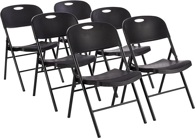 Amazon Basics Sturdy Foldable Plastic Chair, Portable, 350-Pound Capacity, Black, 6-Pack AmazonBasics