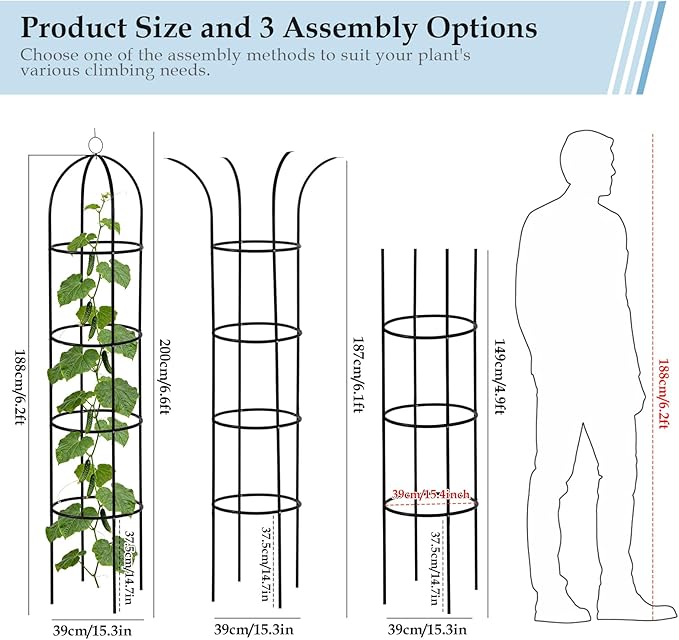 100% Metal Trellis for Climbing Plants Outdoor 6.6ft 1PK,Garden Obelisk Trellis for Potted Plants Indoor with Ties and Butterflies,Plant Support for Clematis Tomato Cucumber Ivy Rose DEVISEFUN