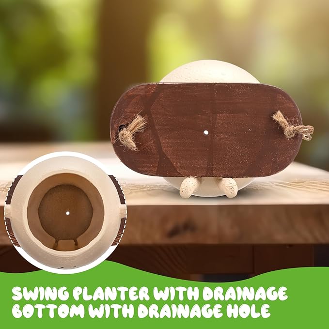 Domensi 2 Pcs Swing Hanging Planter Cute Smile Flower Face Pot Indoor Outdoor Pots for Succulent String of Pearls Plants Plant Ideal Gifts for Christmas Birthday(Swing Spherical,Medium) Domensi