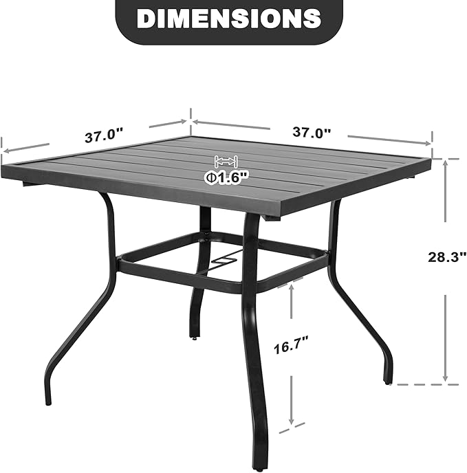 NUU GARDEN 37" Outdoor Patio Table, 4 Person Steel Slat Square Dining Table with 1.57" Umbrella Hole, Slatted Top and Powder Coated Iron Frame for Patio, Garden and Balcony, Black NUUGARDENCORPORATION