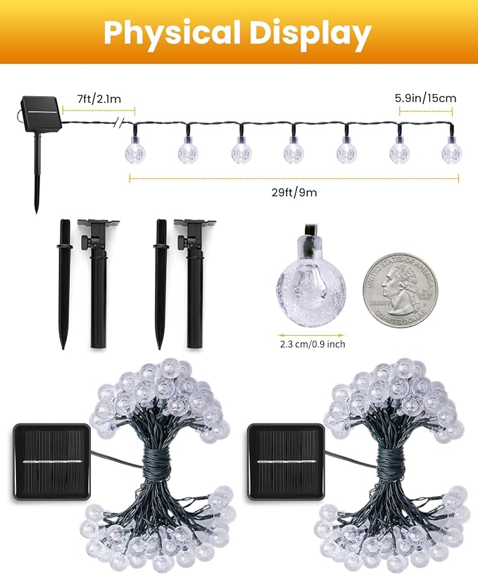 Brightown Solar String Lights Outdoor Waterproof, 2-Pack 120 LED 72Ft Total, Solar Powered Globe Patio Lights with 8 Lighting Modes for Garden Yard Porch Wedding Party Decor (Multicolor) Brightown